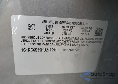 2017 Chevrolet Volt Lt from USA, damaged, VIN 1G1RC6S59HU217991